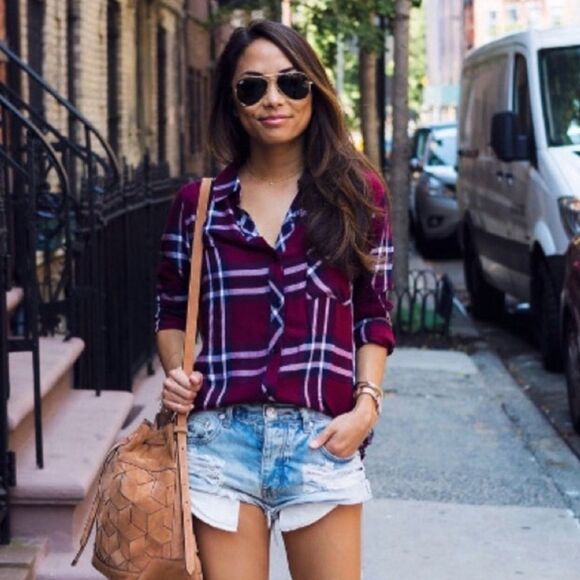 Rails Hunter Flannel Plaid Button Up Shirt Burgundy Blue - Picture 1 of 7